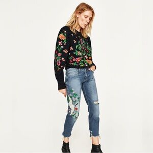 Zara embroidered ankle jeans